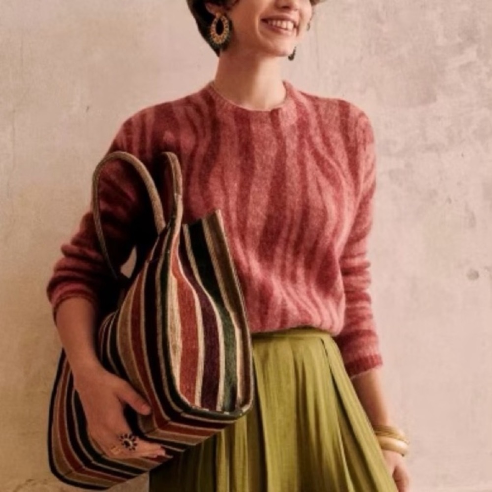 Sezane indiana abstract striped sweater, pink, small